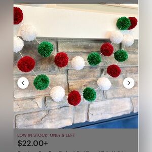 Festive Pom Pom Garland - Red, Green, White (set of 3)